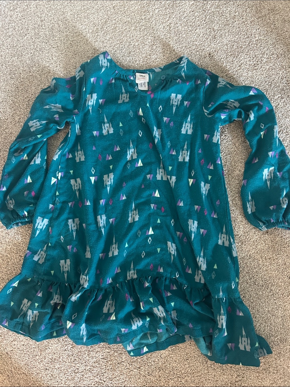 Hanna Andersson Disney Teal Castle-Print Ruffle-Hem Nightgown